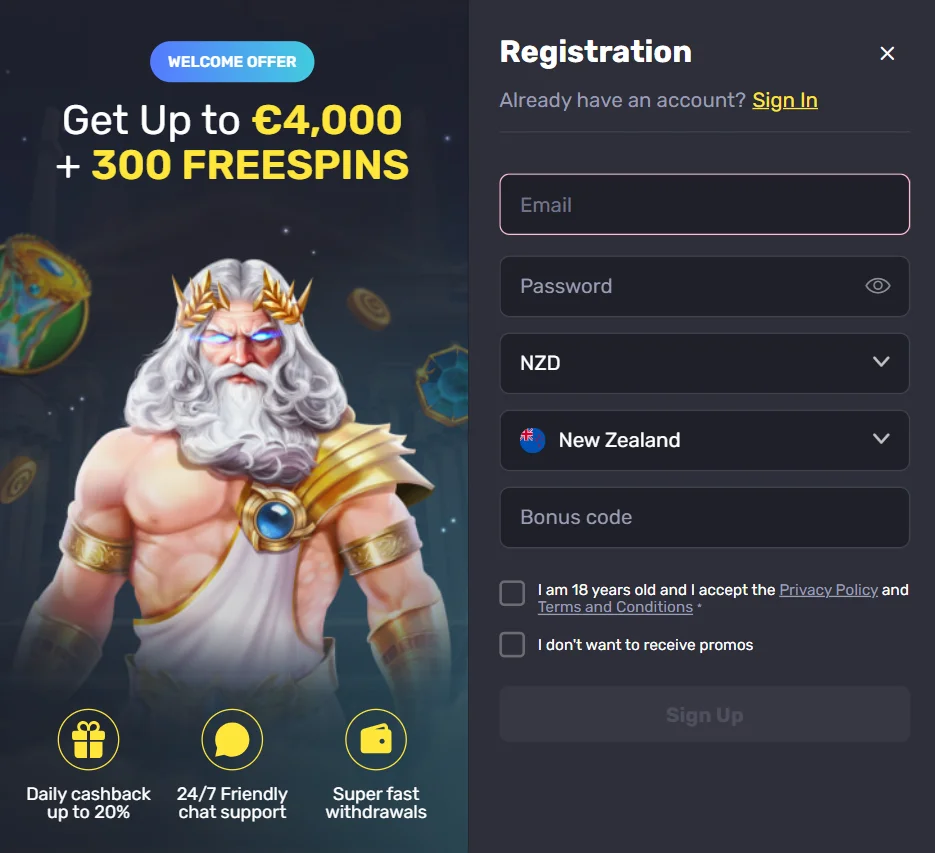 GetSlots Casino Sign Up